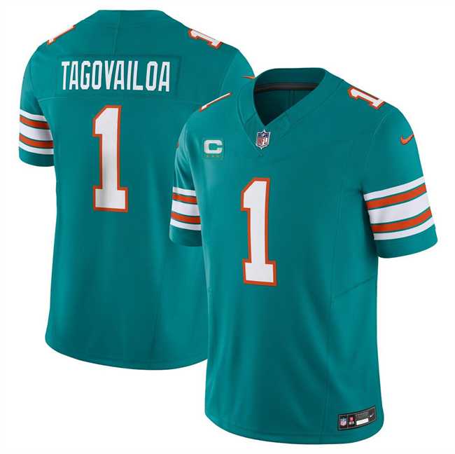 Men & Women & Youth Miami Dolphins #1 Tua Tagovailoa Aqua 2023 F.U.S.E Alternate With 3-Star C Patch Vapor Limited Stitched Jersey